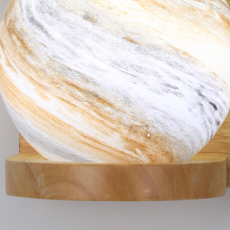 Moderne Art Deco Planet Column Glass Oak 1-Licht Wandleuchte für Wohnzimmer 