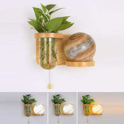 Moderne Art Deco Planet Column Glass Oak 1-Licht Wandleuchte für Wohnzimmer 