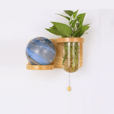 Moderne Art Deco Planet Column Glass Oak 1-Licht Wandleuchte für Wohnzimmer 