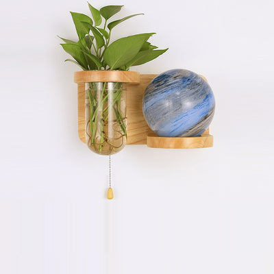 Moderne Art Deco Planet Column Glass Oak 1-Licht Wandleuchte für Wohnzimmer 