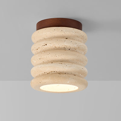 Plafonnier à une lumière en noyer travertin jaune à colonnes rondes japonaises traditionnelles pour salon 