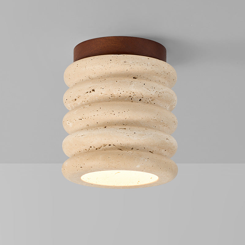 Plafonnier à une lumière en noyer travertin jaune à colonnes rondes japonaises traditionnelles pour salon 