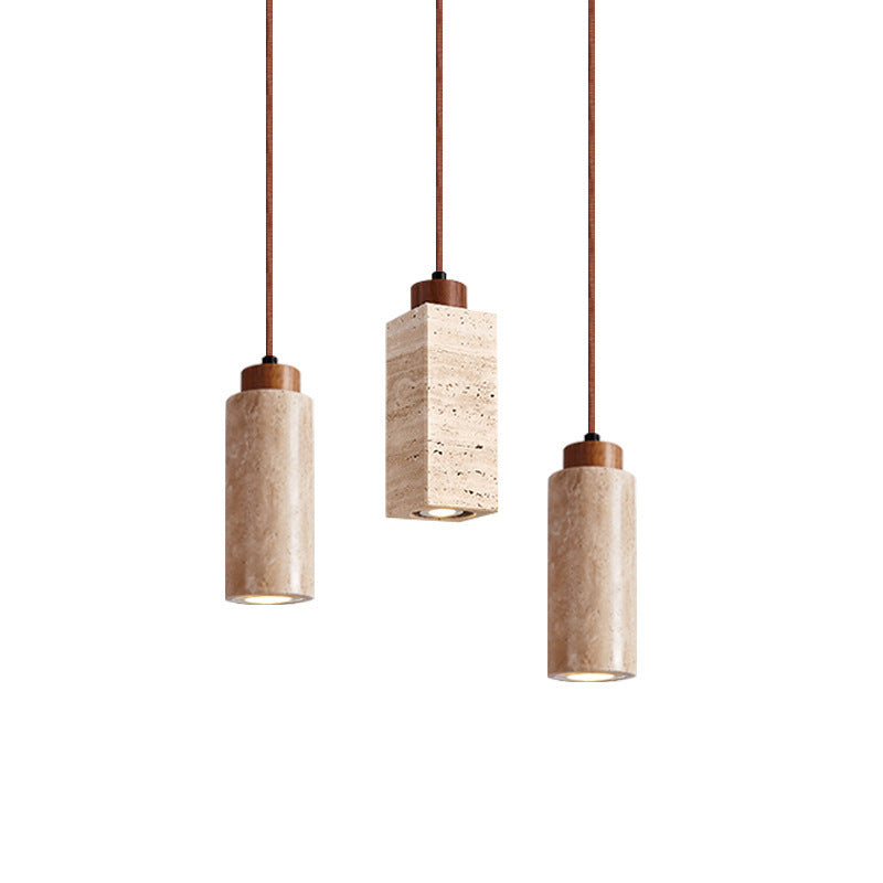 Suspension lumineuse 1 lumière en bois massif travertin jaune rond rectangulaire traditionnel japonais pour salon 