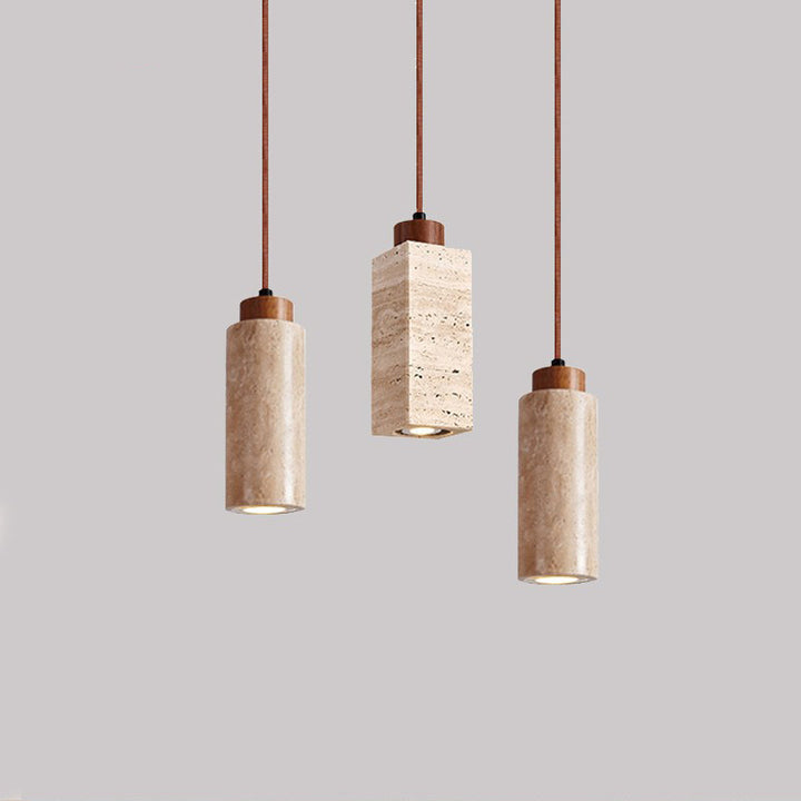 Suspension lumineuse 1 lumière en bois massif travertin jaune rond rectangulaire traditionnel japonais pour salon 