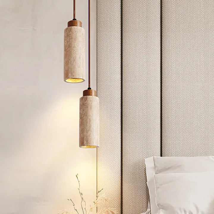Suspension lumineuse 1 lumière en bois massif travertin jaune rond rectangulaire traditionnel japonais pour salon 