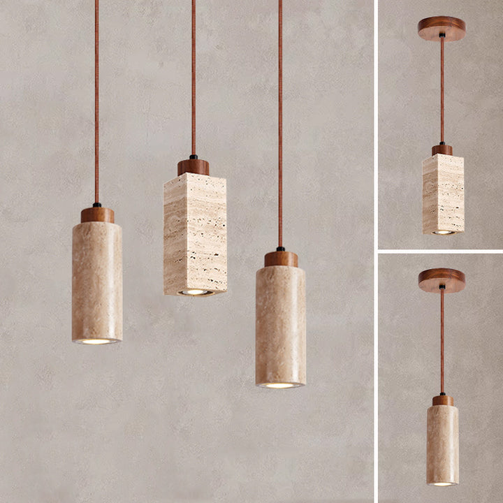 Suspension lumineuse 1 lumière en bois massif travertin jaune rond rectangulaire traditionnel japonais pour salon 