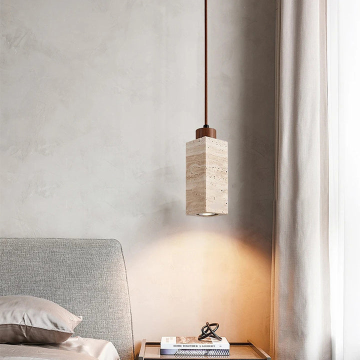 Suspension lumineuse 1 lumière en bois massif travertin jaune rond rectangulaire traditionnel japonais pour salon 