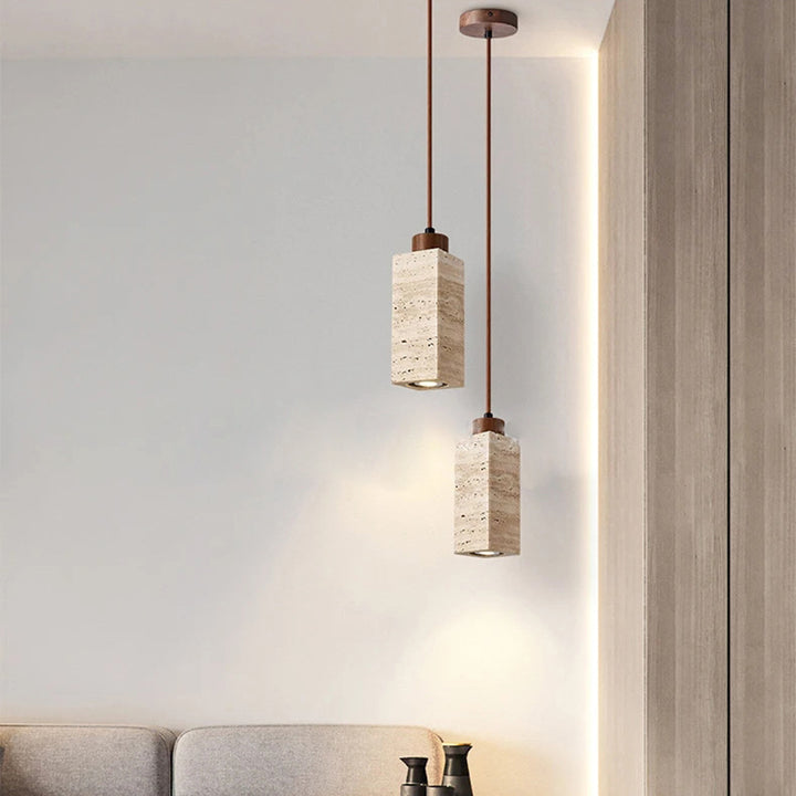 Suspension lumineuse 1 lumière en bois massif travertin jaune rond rectangulaire traditionnel japonais pour salon 