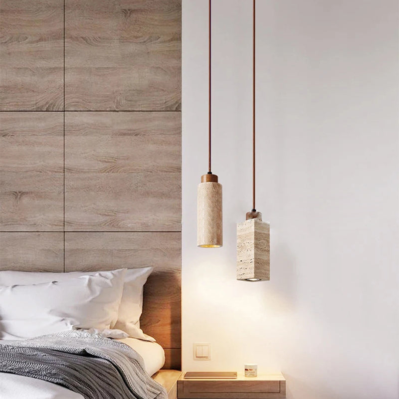 Suspension lumineuse 1 lumière en bois massif travertin jaune rond rectangulaire traditionnel japonais pour salon 