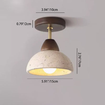 Plafonnier semi-encastré à 1 lumière pour chambre à coucher en forme de bol cylindrique rond japonais traditionnel en travertin jaune, bois de caoutchouc et fer 