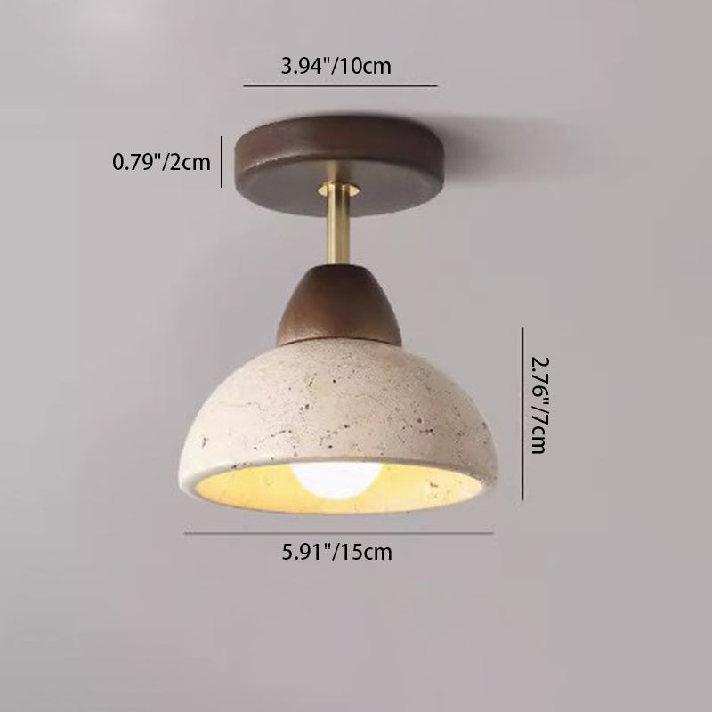Plafonnier semi-encastré à 1 lumière pour chambre à coucher en forme de bol cylindrique rond japonais traditionnel en travertin jaune, bois de caoutchouc et fer 