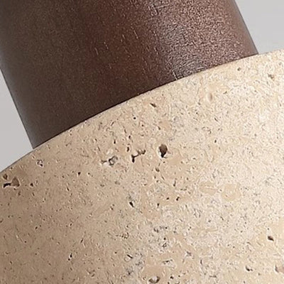 Plafonnier semi-encastré à 1 lumière pour chambre à coucher en forme de bol cylindrique rond japonais traditionnel en travertin jaune, bois de caoutchouc et fer 