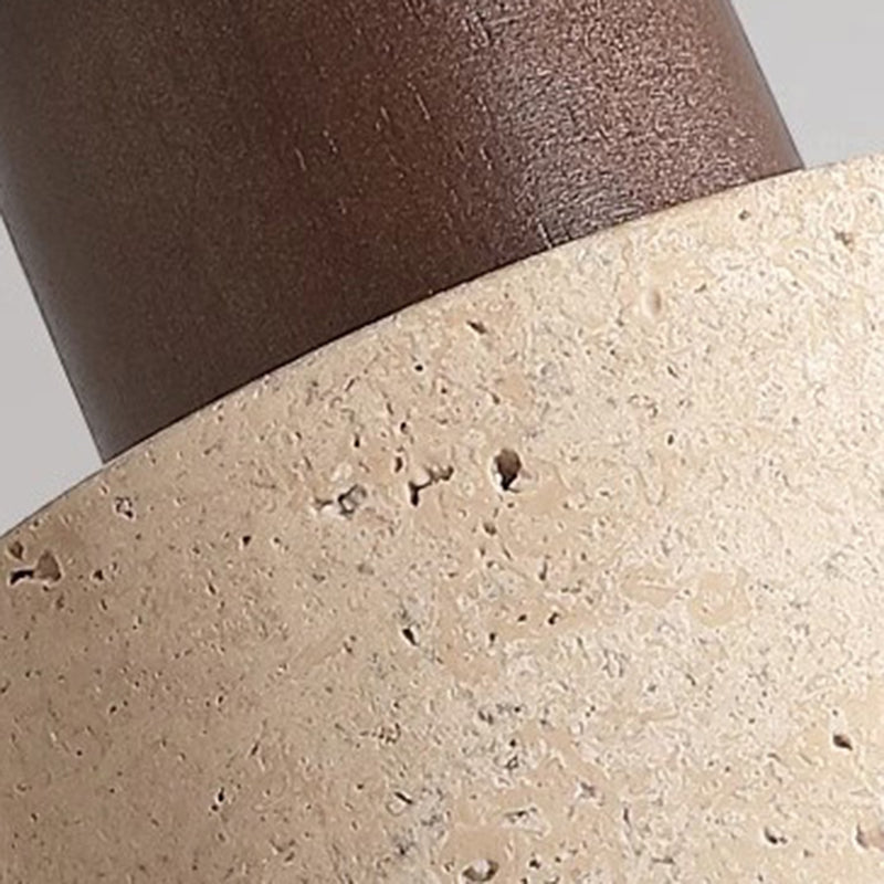 Plafonnier semi-encastré à 1 lumière pour chambre à coucher en forme de bol cylindrique rond japonais traditionnel en travertin jaune, bois de caoutchouc et fer 