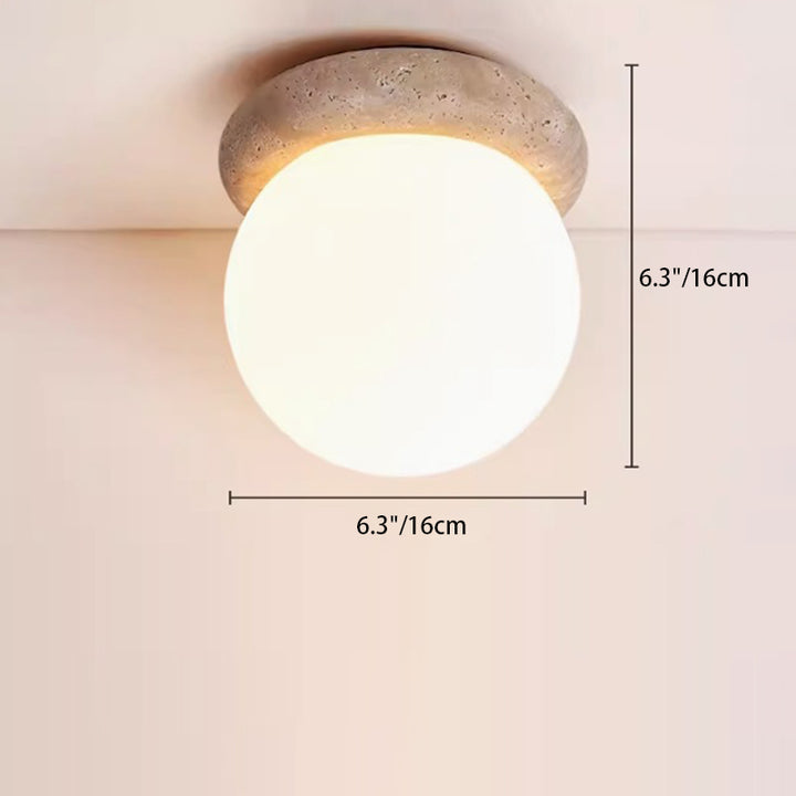 Plafonnier Contemporain Scandinave Orb Rond Jaune en Travertin à 1 Lumière pour Salon 