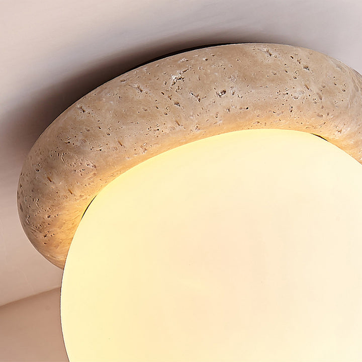 Plafonnier Contemporain Scandinave Orb Rond Jaune en Travertin à 1 Lumière pour Salon 