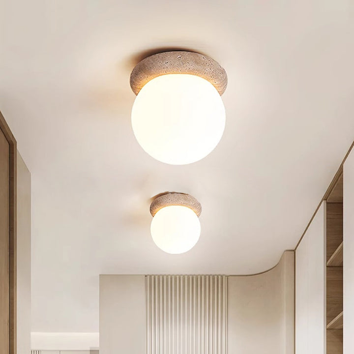Plafonnier Contemporain Scandinave Orb Rond Jaune en Travertin à 1 Lumière pour Salon 