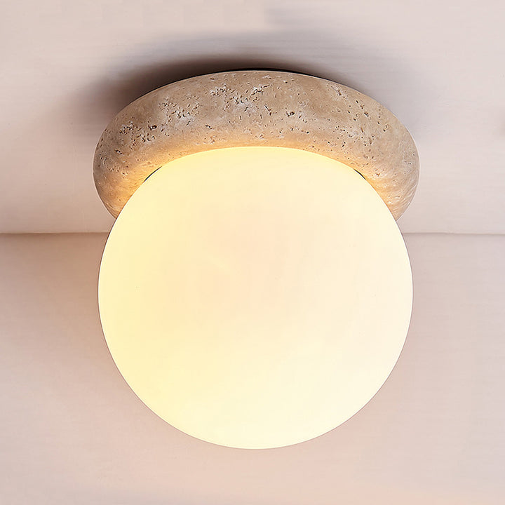Plafonnier Contemporain Scandinave Orb Rond Jaune en Travertin à 1 Lumière pour Salon 