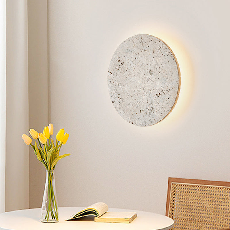 Applique murale LED en travertin jaune rond traditionnel japonais pour salon 