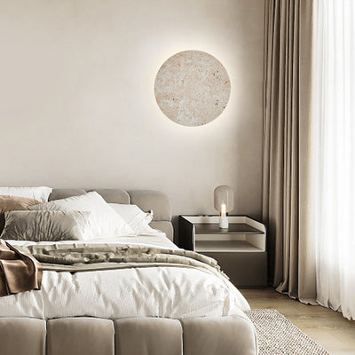 Applique murale LED en travertin jaune rond traditionnel japonais pour salon 