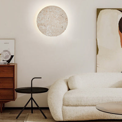 Applique murale LED en travertin jaune rond traditionnel japonais pour salon 