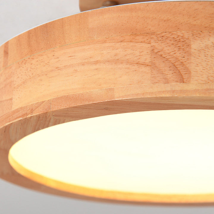 Luz de techo LED semi-empotrada de acrílico y madera de caucho redonda de simplicidad moderna para dormitorio 