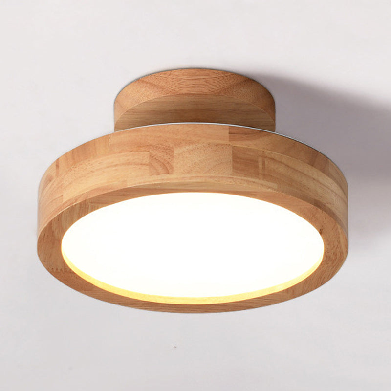 Luz de techo LED semi-empotrada de acrílico y madera de caucho redonda de simplicidad moderna para dormitorio 