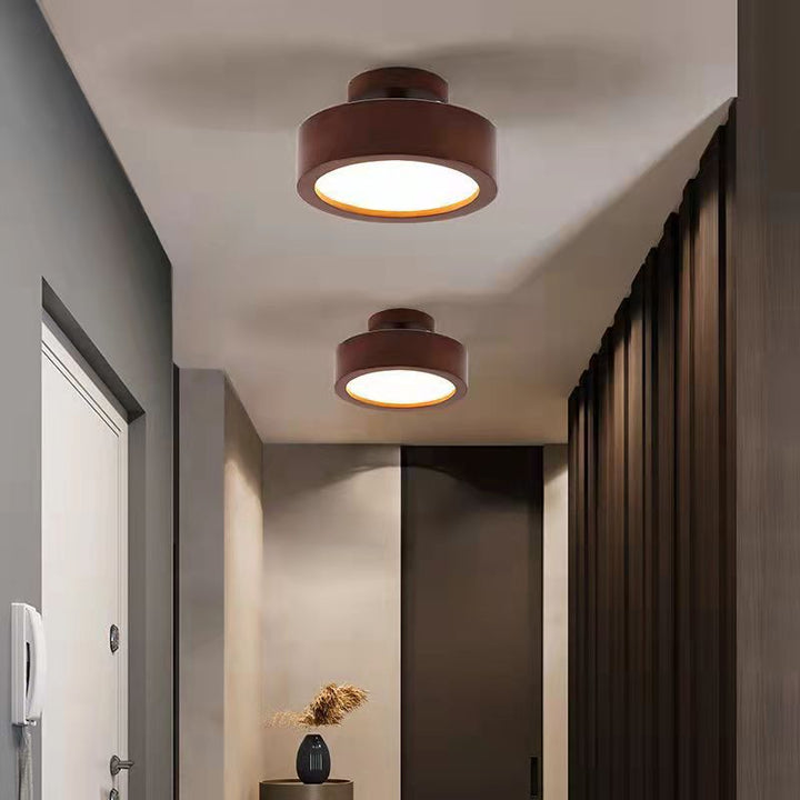 Luz de techo LED semi-empotrada de acrílico y madera de caucho redonda de simplicidad moderna para dormitorio 