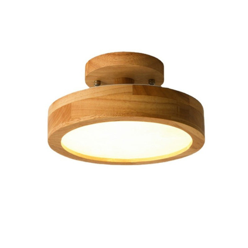 Luz de techo LED semi-empotrada de acrílico y madera de caucho redonda de simplicidad moderna para dormitorio 
