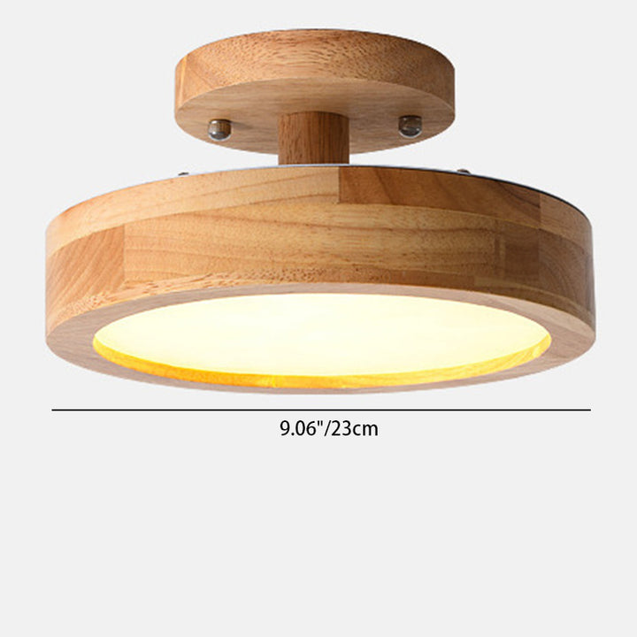Luz de techo LED semi-empotrada de acrílico y madera de caucho redonda de simplicidad moderna para dormitorio 
