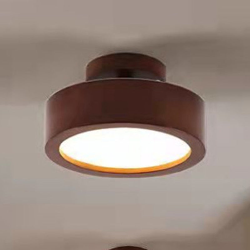 Luz de techo LED semi-empotrada de acrílico y madera de caucho redonda de simplicidad moderna para dormitorio 