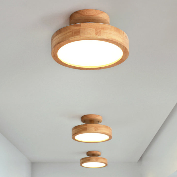 Luz de techo LED semi-empotrada de acrílico y madera de caucho redonda de simplicidad moderna para dormitorio 