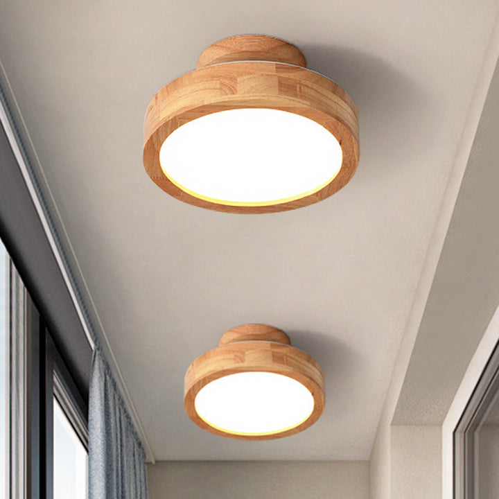 Luz de techo LED semi-empotrada de acrílico y madera de caucho redonda de simplicidad moderna para dormitorio 