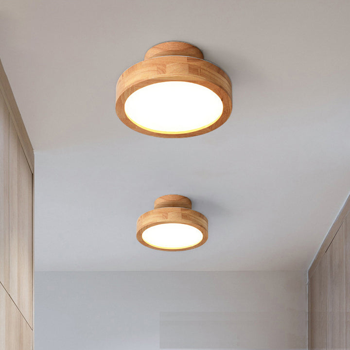 Luz de techo LED semi-empotrada de acrílico y madera de caucho redonda de simplicidad moderna para dormitorio 