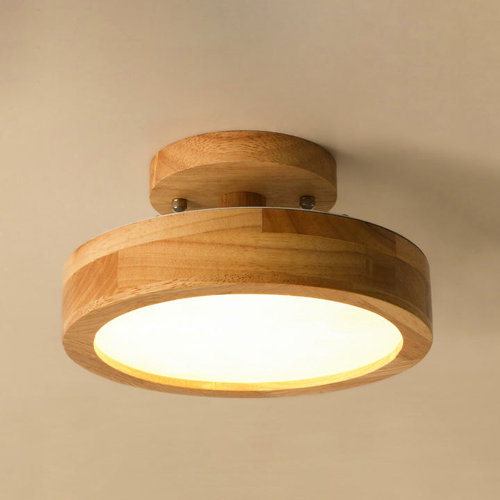 Luz de techo LED semi-empotrada de acrílico y madera de caucho redonda de simplicidad moderna para dormitorio 
