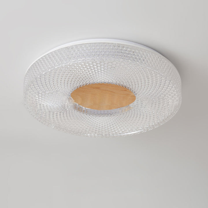 Modern Luxury Hollow Round Acrylic Rubberwood LED Flush Mount Ceiling Light For Living Room