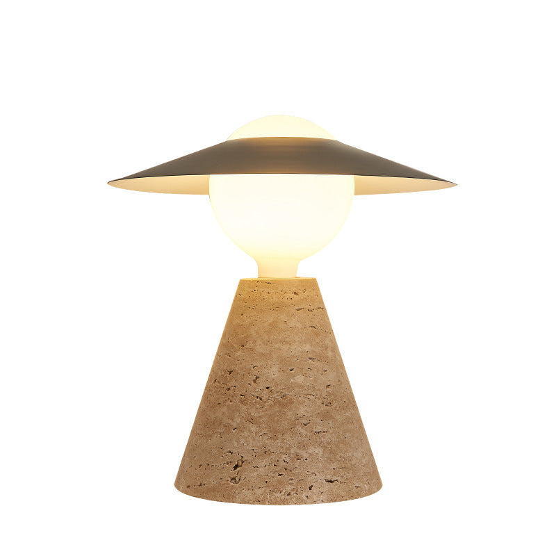 Lampe de table contemporaine scandinave en forme de cône rond orb en pierre de fer noir à 1 lumière pour salon 