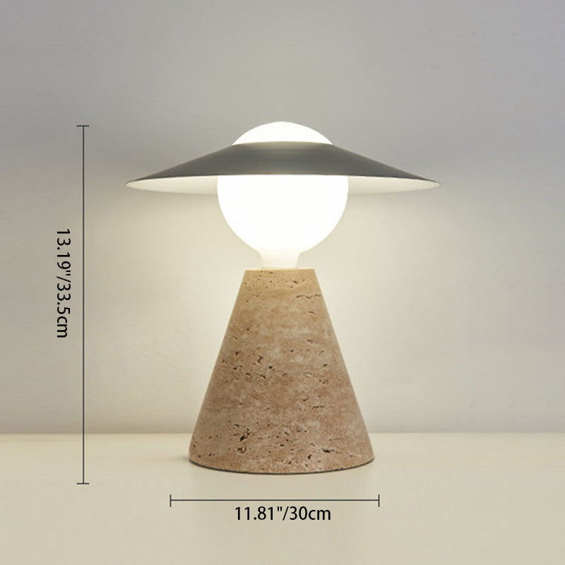 Lampe de table contemporaine scandinave en forme de cône rond orb en pierre de fer noir à 1 lumière pour salon 