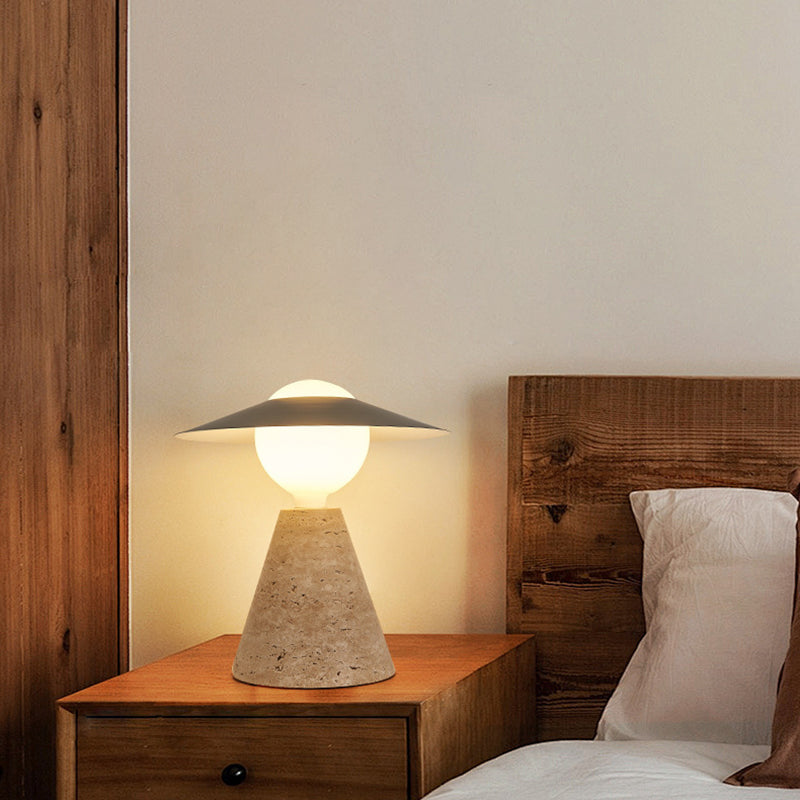 Lampe de table contemporaine scandinave en forme de cône rond orb en pierre de fer noir à 1 lumière pour salon 
