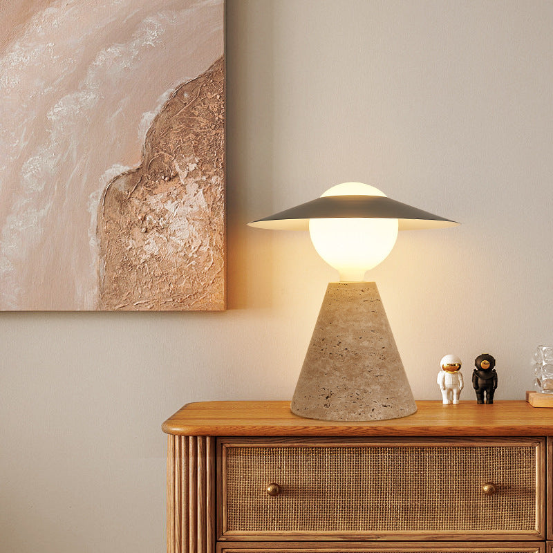 Lampe de table contemporaine scandinave en forme de cône rond orb en pierre de fer noir à 1 lumière pour salon 