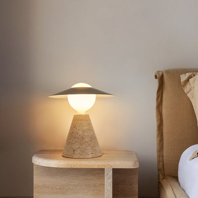 Lampe de table contemporaine scandinave en forme de cône rond orb en pierre de fer noir à 1 lumière pour salon 