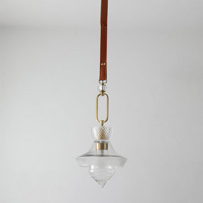 Suspension Luminaire Contemporain Industriel Triangle Rond Cône Anneau Cristal Verre Fer Cuir 1-Lumière Pour Salon 