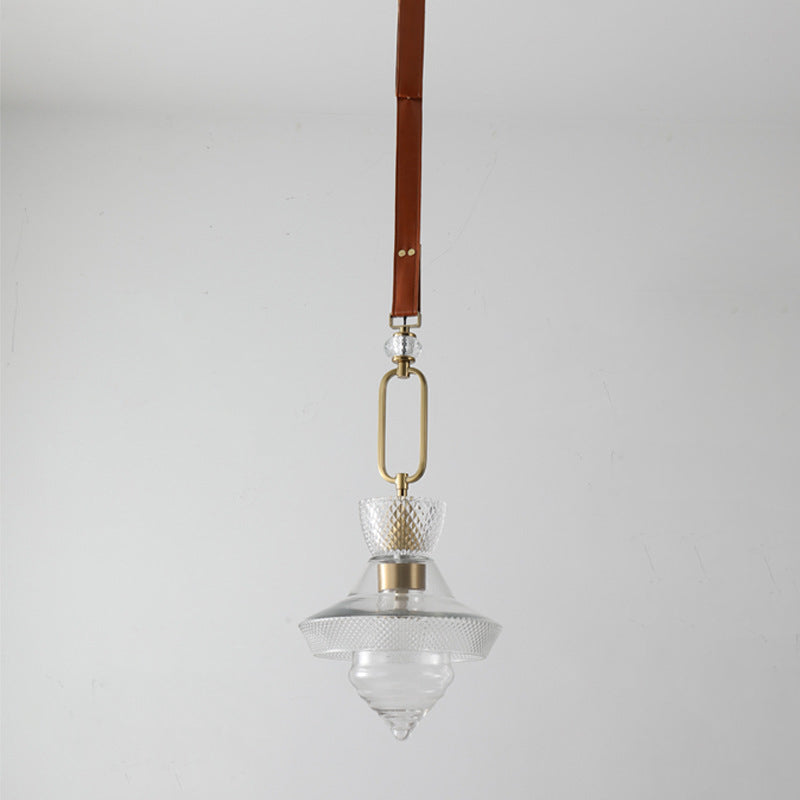 Suspension Luminaire Contemporain Industriel Triangle Rond Cône Anneau Cristal Verre Fer Cuir 1-Lumière Pour Salon 