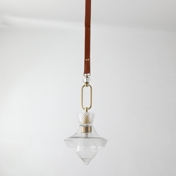 Contemporary Industrial Round Triangle Cone Ring Crystal Glass Iron Leather 1-Light Pendant Light For Living Room