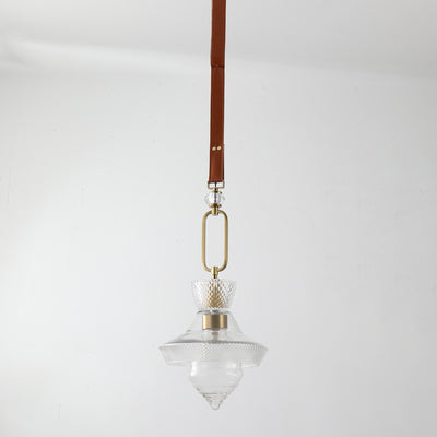 Suspension Luminaire Contemporain Industriel Triangle Rond Cône Anneau Cristal Verre Fer Cuir 1-Lumière Pour Salon 