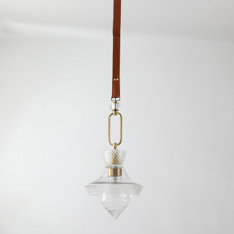 Suspension Luminaire Contemporain Industriel Triangle Rond Cône Anneau Cristal Verre Fer Cuir 1-Lumière Pour Salon 