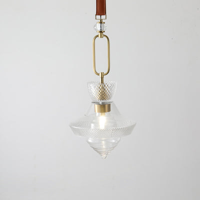 Suspension Luminaire Contemporain Industriel Triangle Rond Cône Anneau Cristal Verre Fer Cuir 1-Lumière Pour Salon 