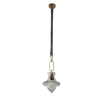 Suspension Luminaire Contemporain Industriel Triangle Rond Cône Anneau Cristal Verre Fer Cuir 1-Lumière Pour Salon 