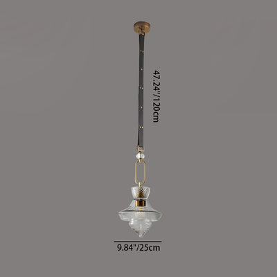 Suspension Luminaire Contemporain Industriel Triangle Rond Cône Anneau Cristal Verre Fer Cuir 1-Lumière Pour Salon 