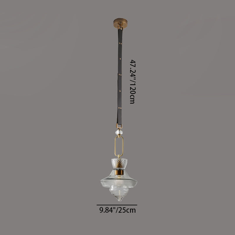 Suspension Luminaire Contemporain Industriel Triangle Rond Cône Anneau Cristal Verre Fer Cuir 1-Lumière Pour Salon 