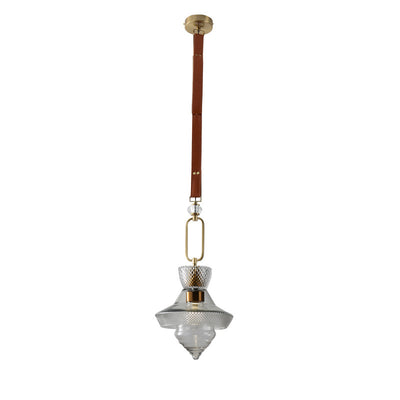 Suspension Luminaire Contemporain Industriel Triangle Rond Cône Anneau Cristal Verre Fer Cuir 1-Lumière Pour Salon 